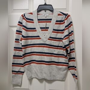 NWT Madewell Margo Stripe Wool Blend V-Neck Sweater Size Small S
